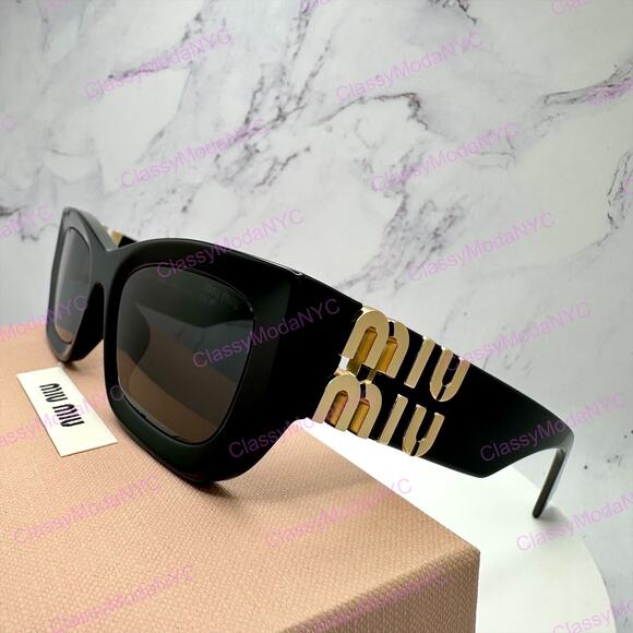 New MIU MIU Sunglasses New Black Acetate Gold Metal Logo Square Cat Eye main image 11